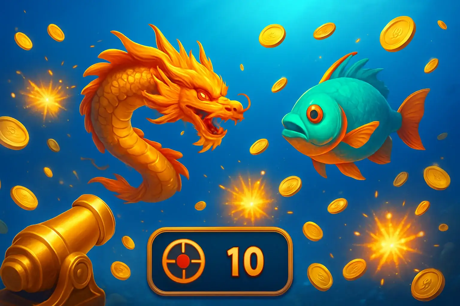Vibrant Philippine casino fishing game with colorful fish and coin explosions
