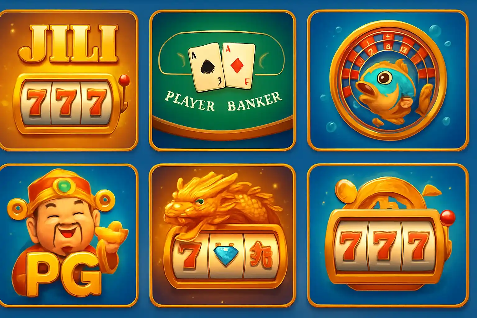 Colorful grid of Philippine casino game thumbnails with blue and gold UI